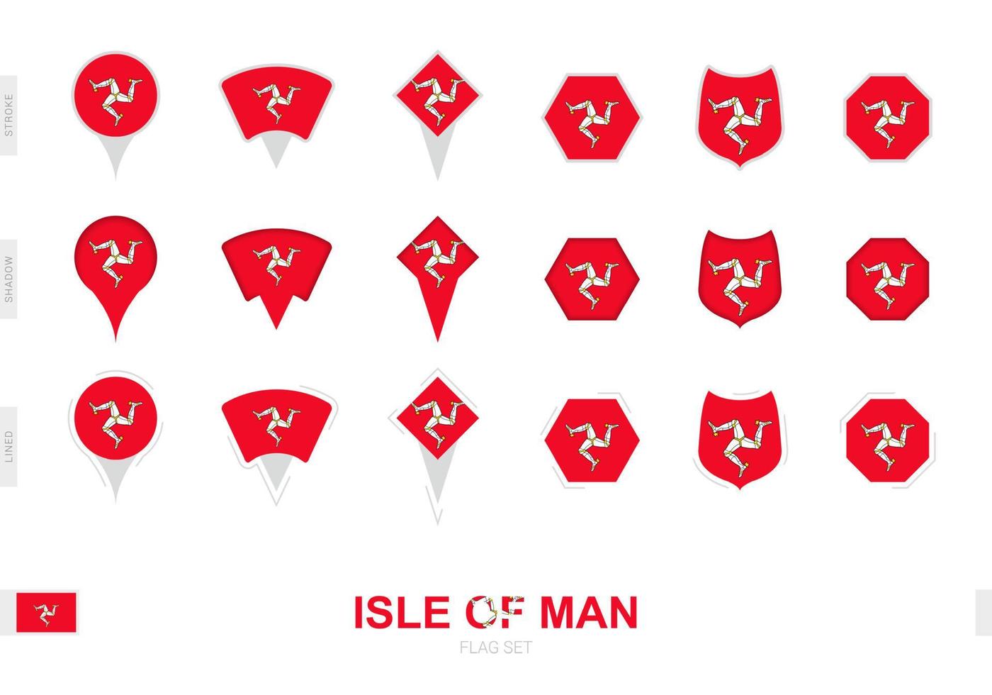 colección de la bandera de la isla de man en diferentes formas y con tres efectos diferentes. vector