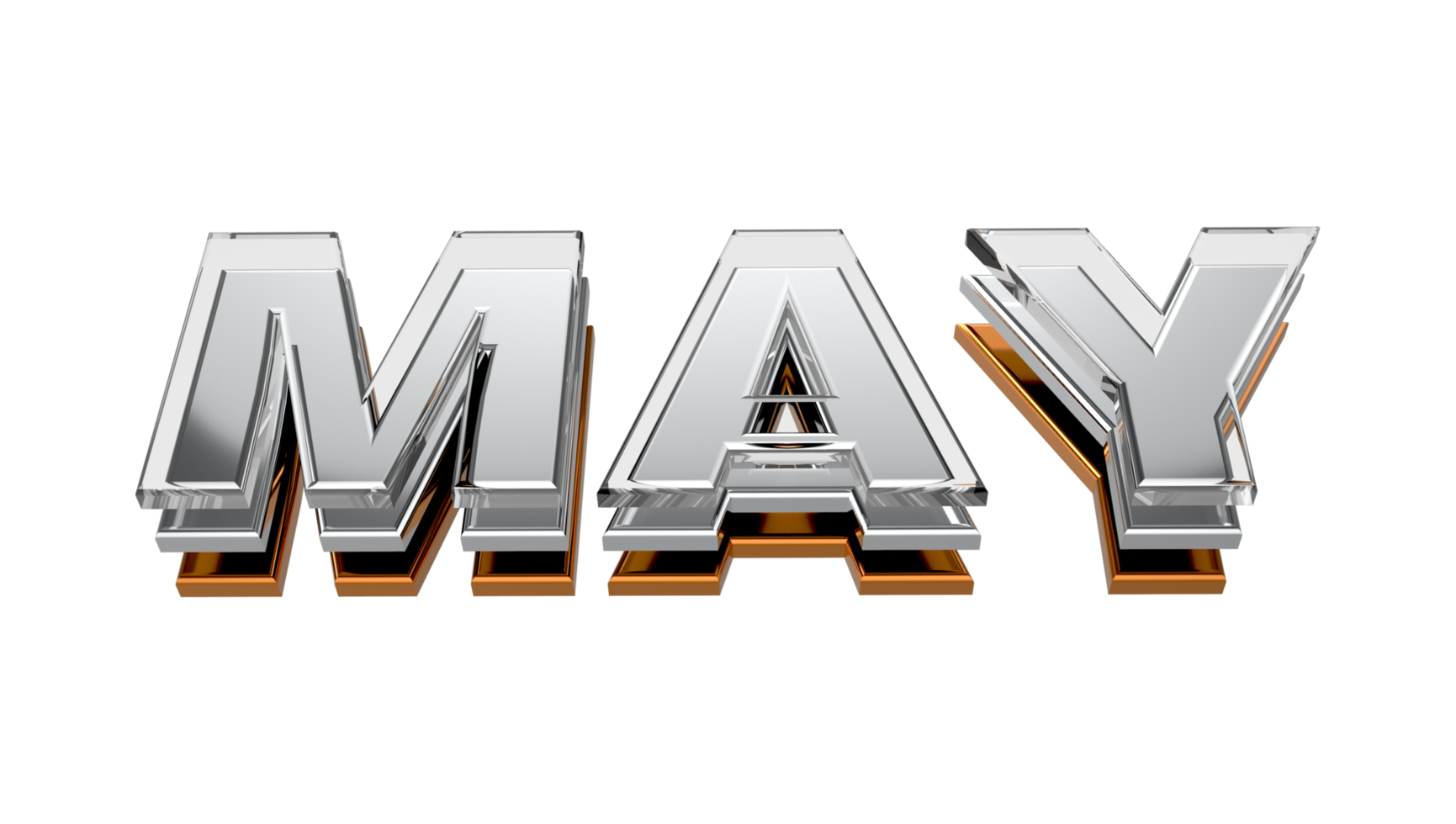 May 3d typography Metal, chrome and glass letter on transparent background 3d illustration PNG