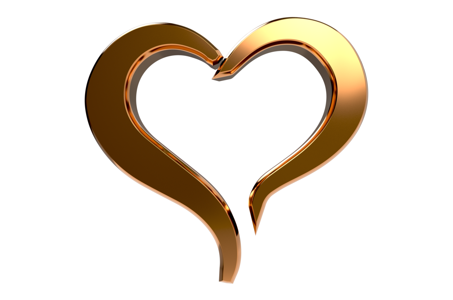 coração dourado realista. png transparente isolado. fundo de cartão de dia dos namorados. ícone 3D. ilustração 3d romântica
