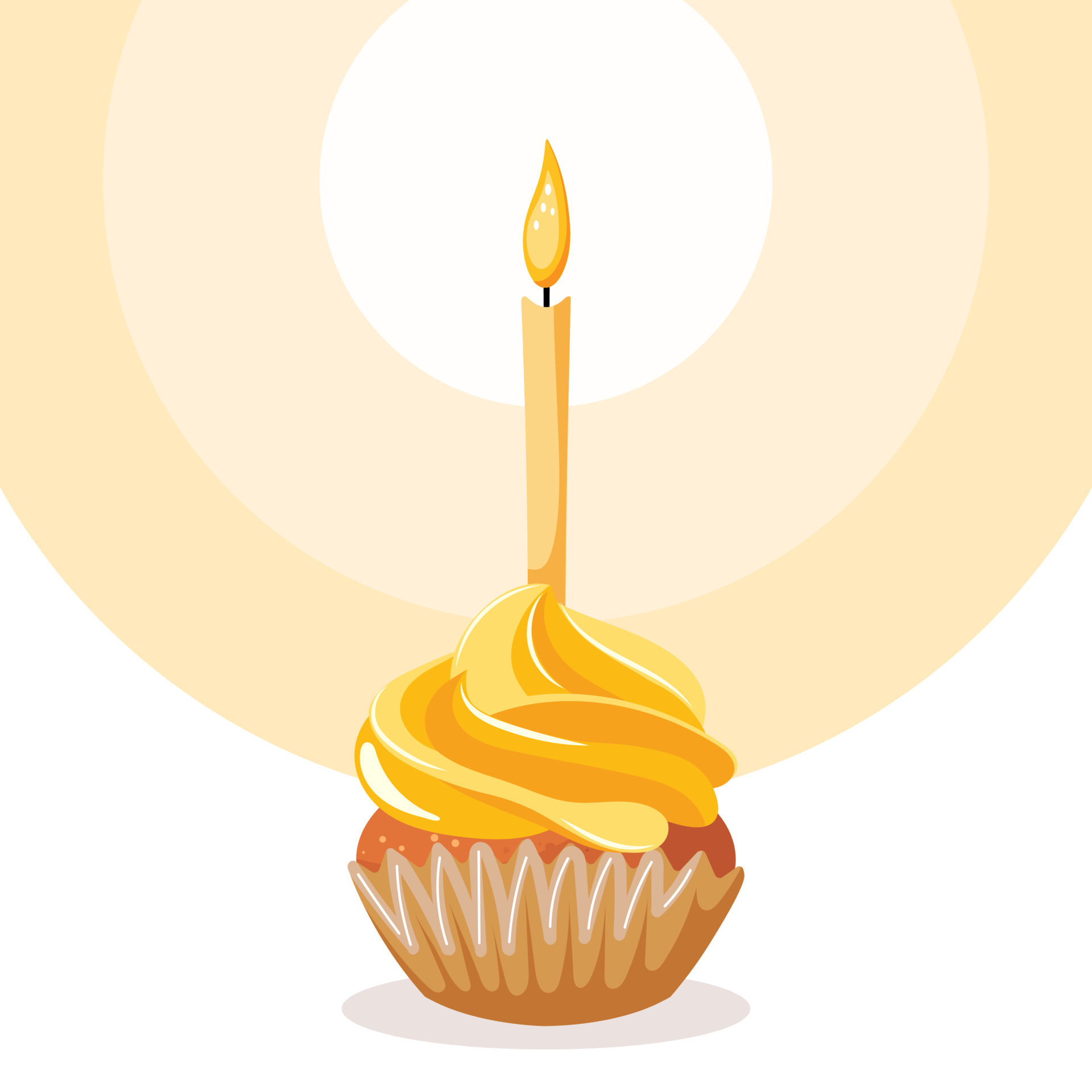 Festive cupcake with a burning candle, cupcake with cream. Happy