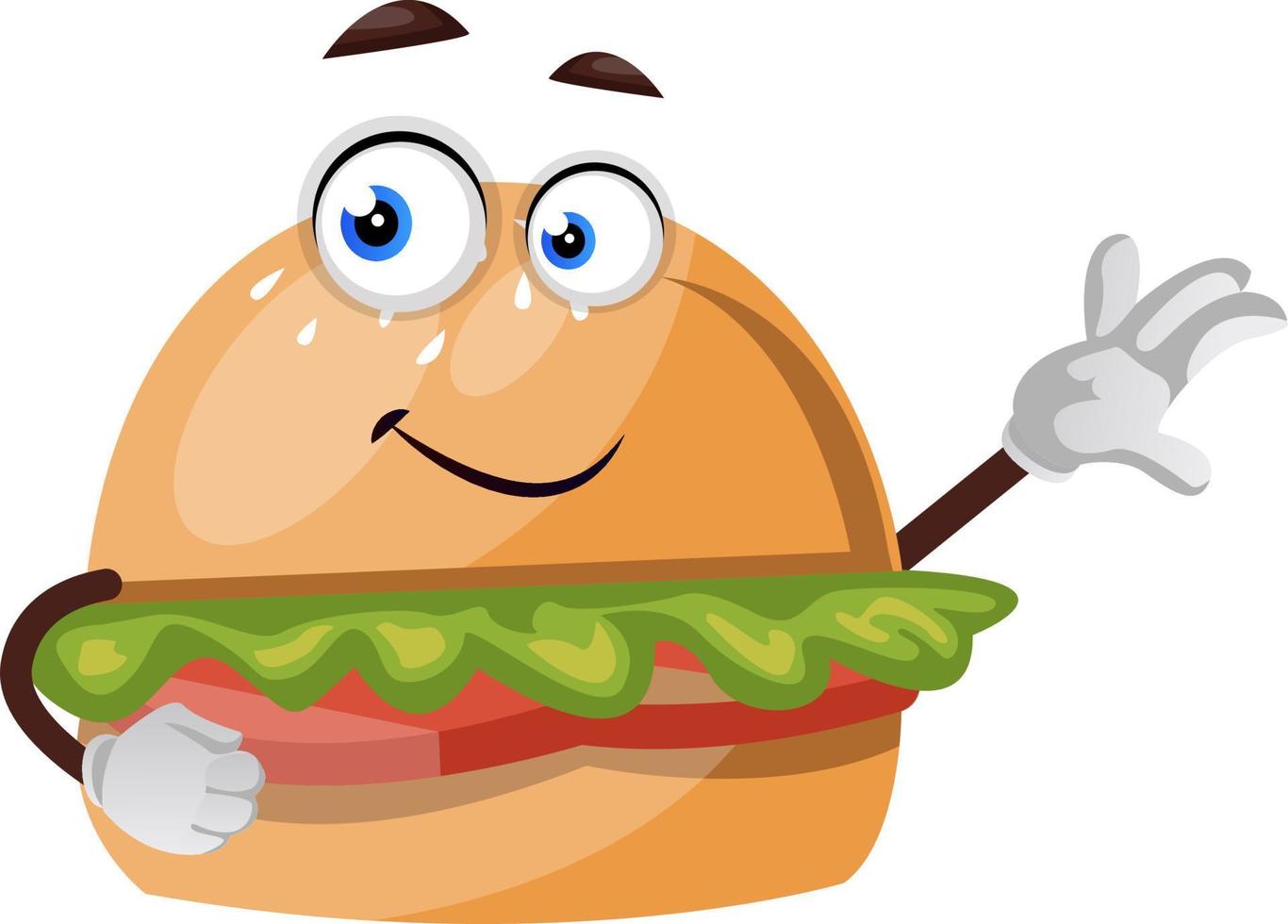 Burger showing with hand, illustration, vector on white background.