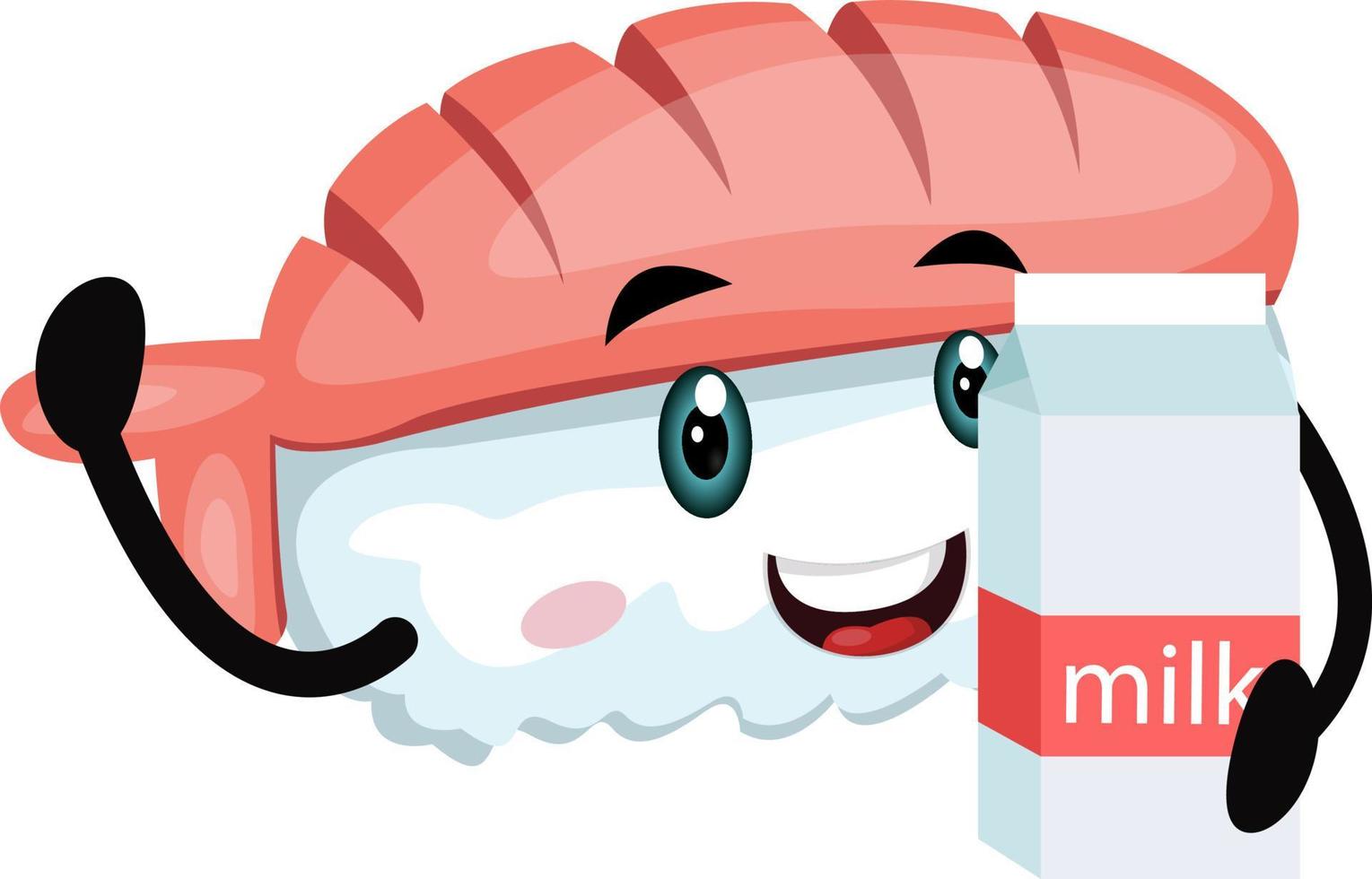 Sushi with milk, illustration, vector on white background.