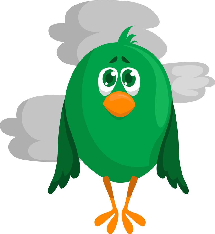 Green sad bird, illustration, vector on white background