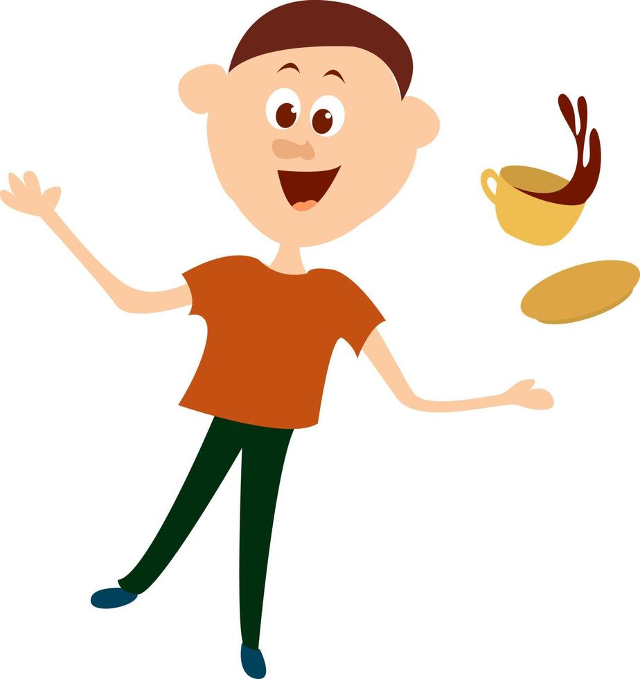 Man dropped coffee, illustration, vector on white background.