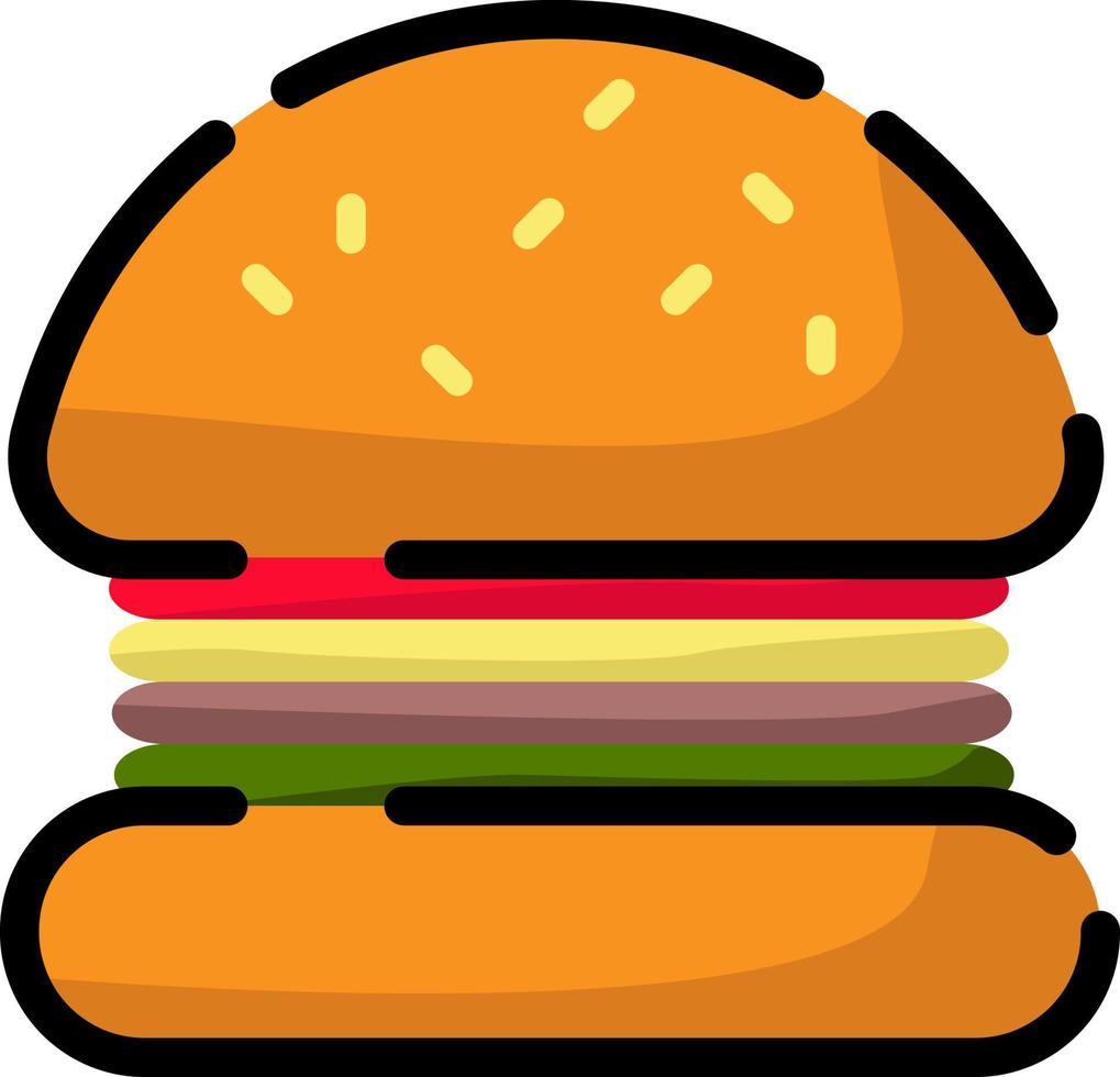 Delicious burger, illustration, vector on a white background.