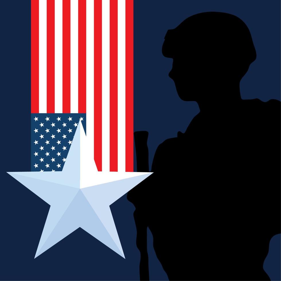 bandera americana y soldado, día de los veteranos vector