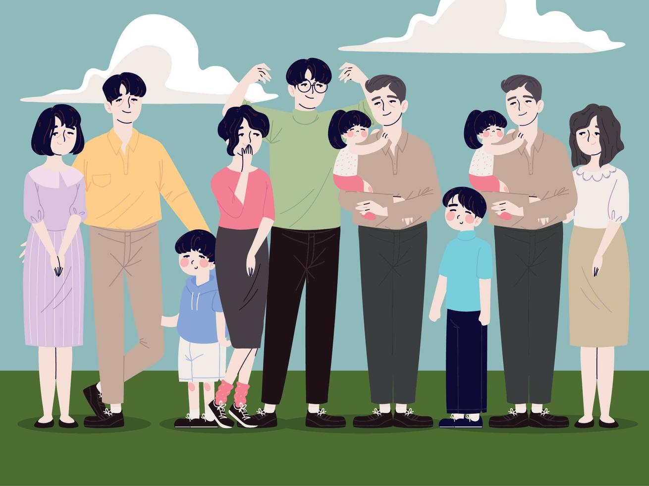 korean family portrait vector