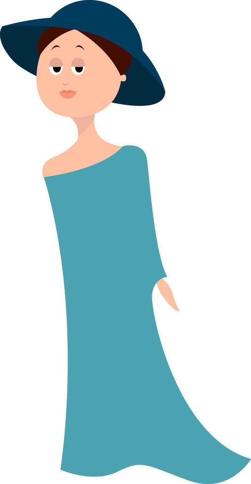 chica de vestido azul, ilustración, vector sobre fondo blanco.