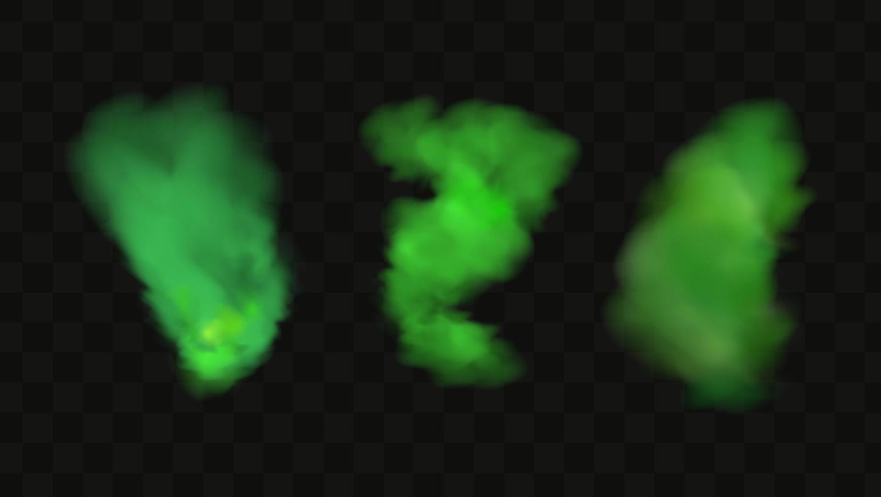 Green stink bad smell, smoke or poison gases,chemical toxic vapour.Vector realistic set of stench breath or sweat odor isolated on transparent checkered background. vector