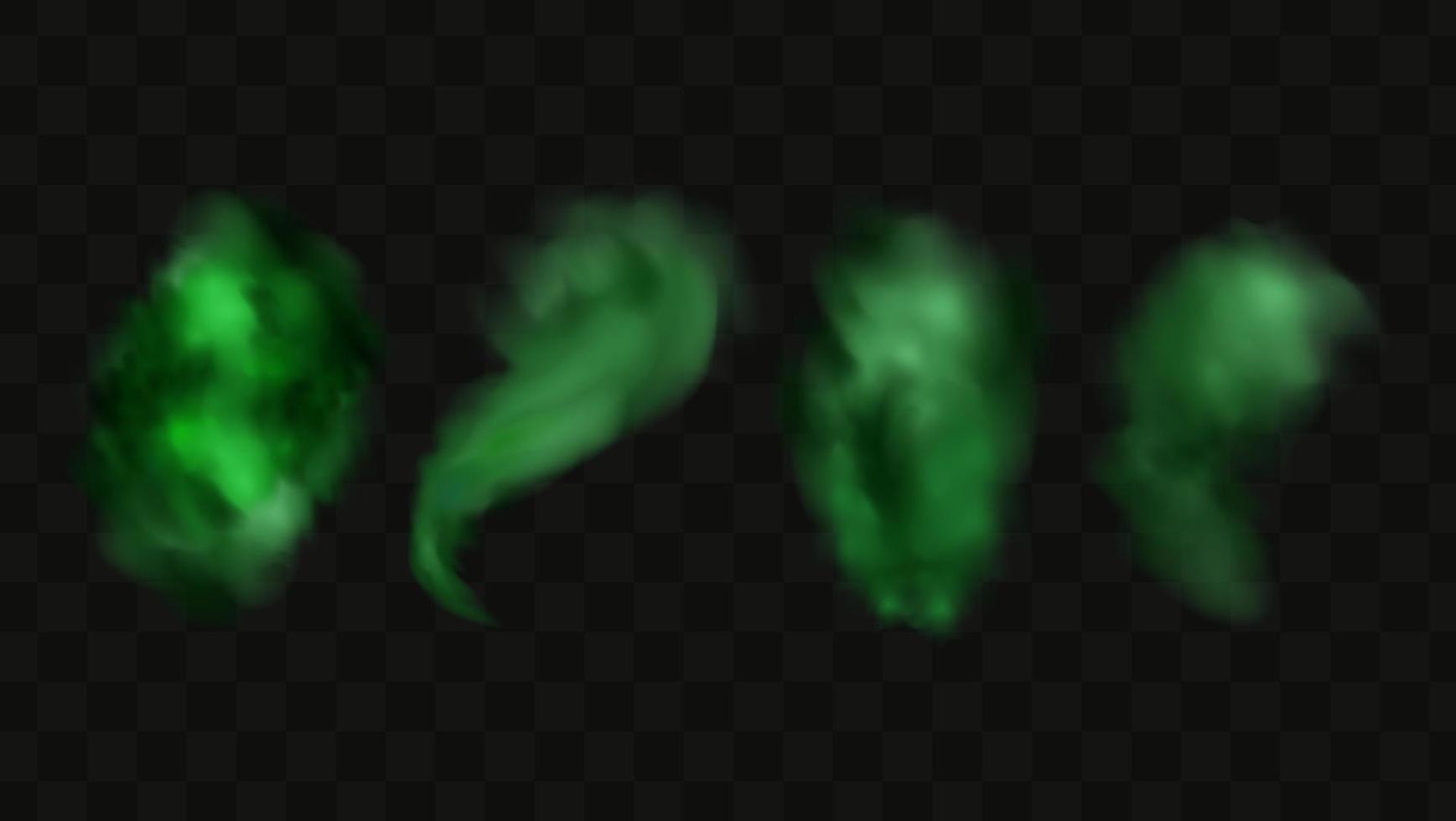 Green stink bad smell, smoke or poison gases,chemical toxic vapour.Vector realistic set of stench breath or sweat odor isolated on transparent checkered background. vector