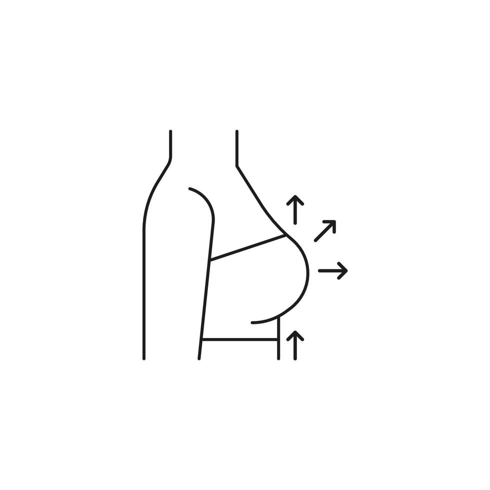 aumento del tamaño de los senos de la mujer, icono de línea. forma completa y tamaño grande. cirugía plástica, levantamiento de la vista lateral del seno. ilustración vectorial vector