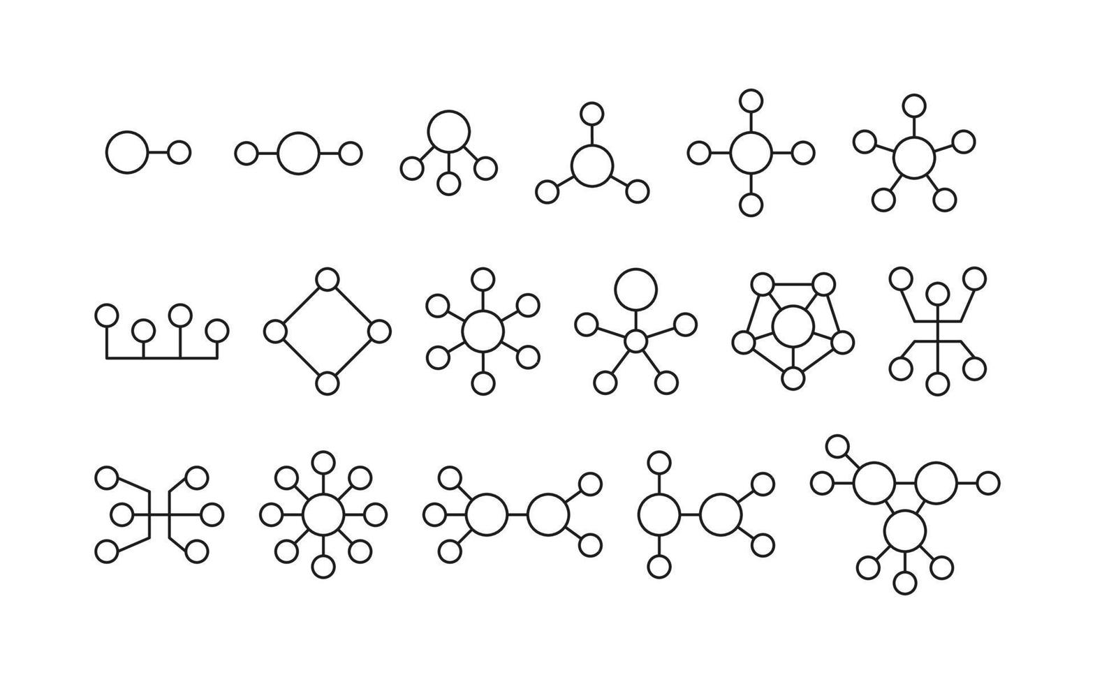 conjunto de conexión y red, icono de línea circular. estructura digital, comunidad de tecnología social. diferente conexión a la red. gente del equipo contorno vectorial vector