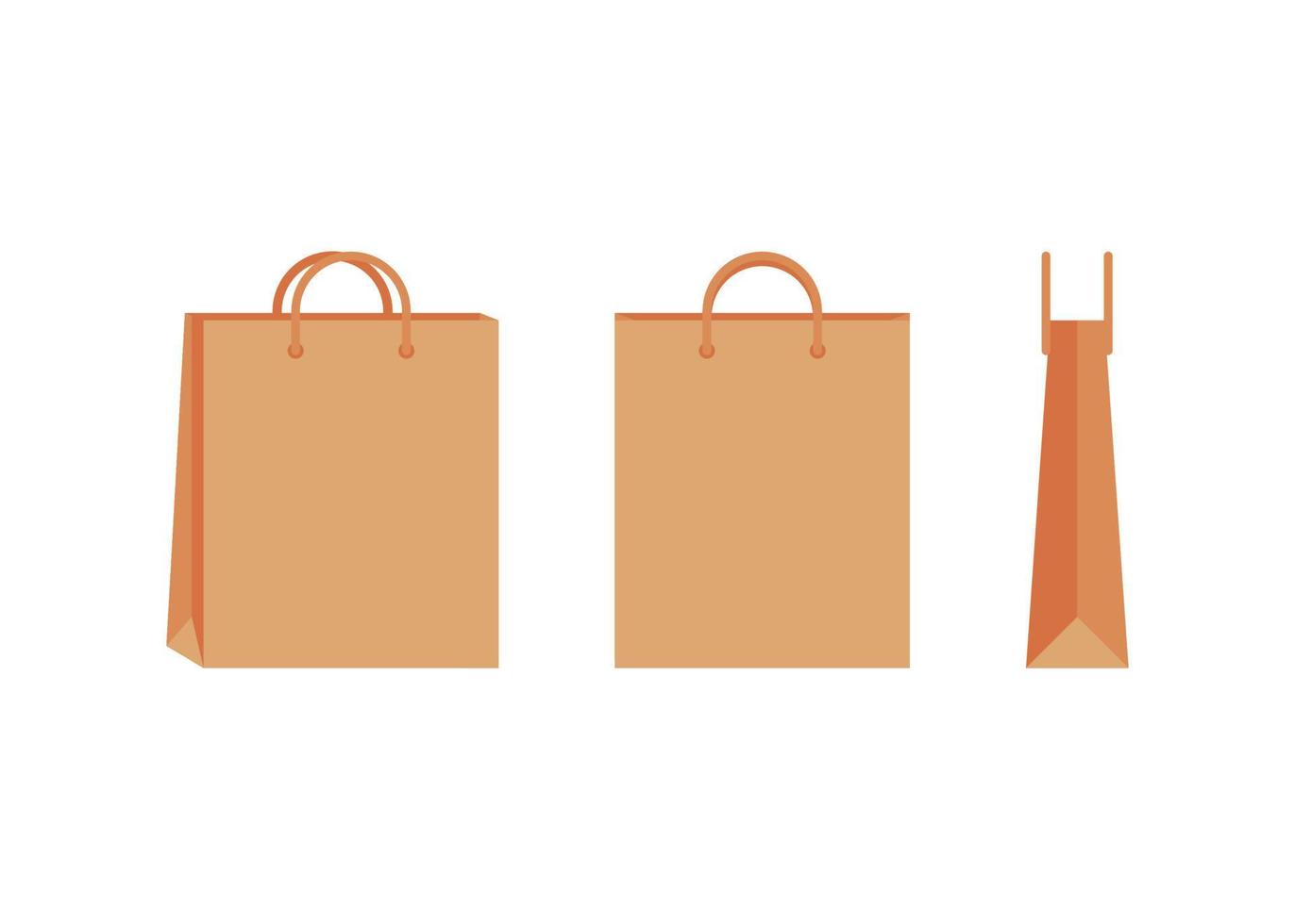 Paper bag with handle template of shopping. Brown craft paper pack for