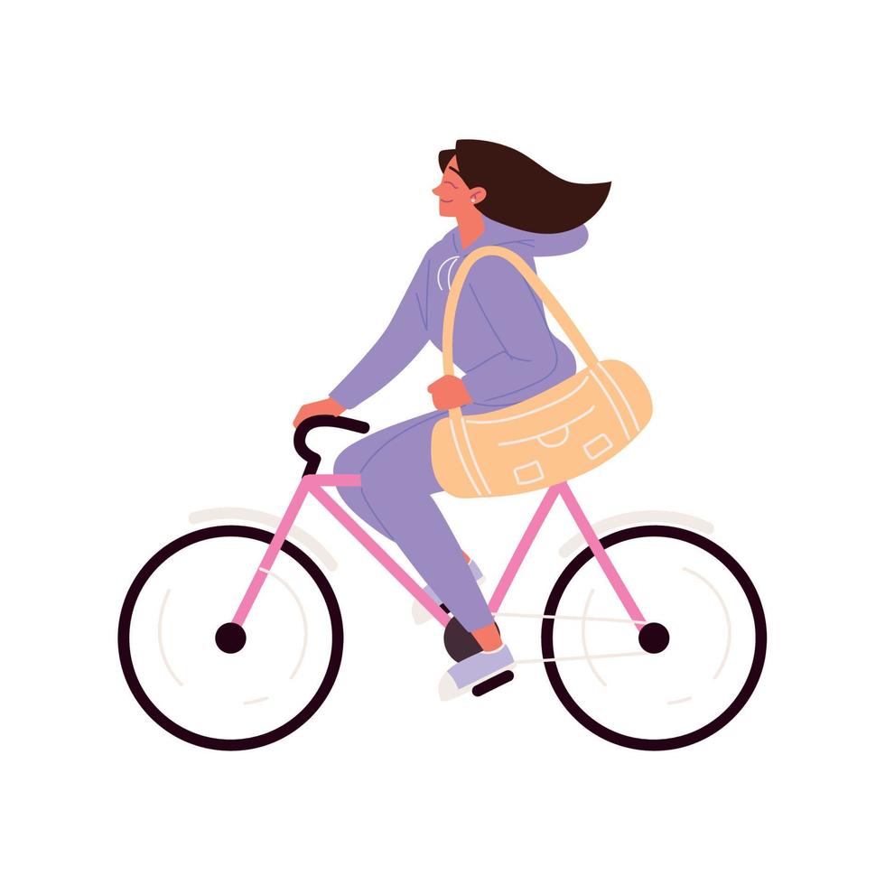 woman with handbag riding bicycle vector