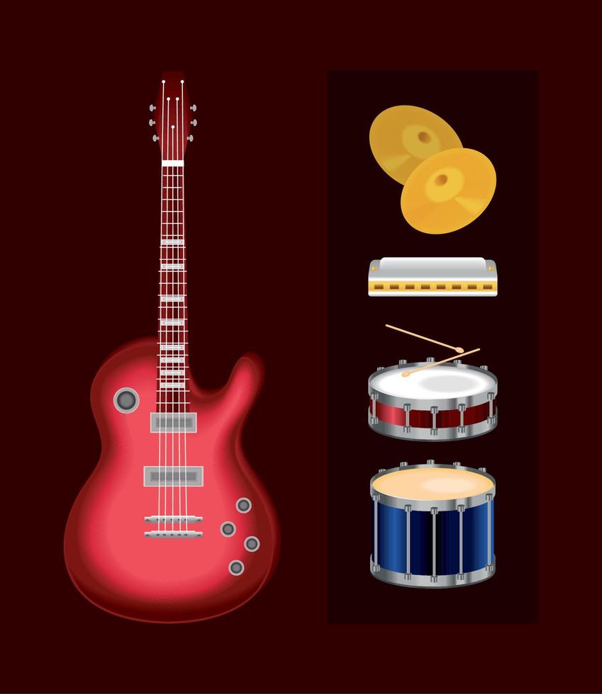 conjunto de música de instrumentos realistas vector