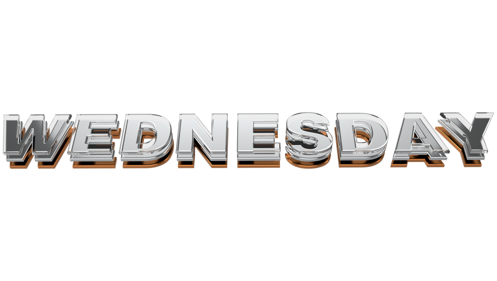 Wednesday 3d typography Metal, chrome and glass letter on transparent background 3d illustration PNG