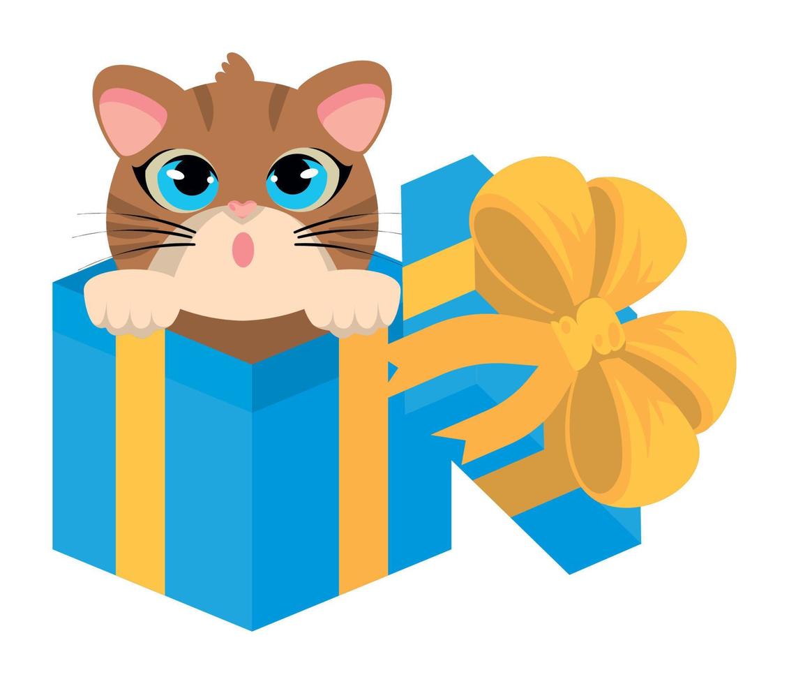 gato de navidad en regalo vector