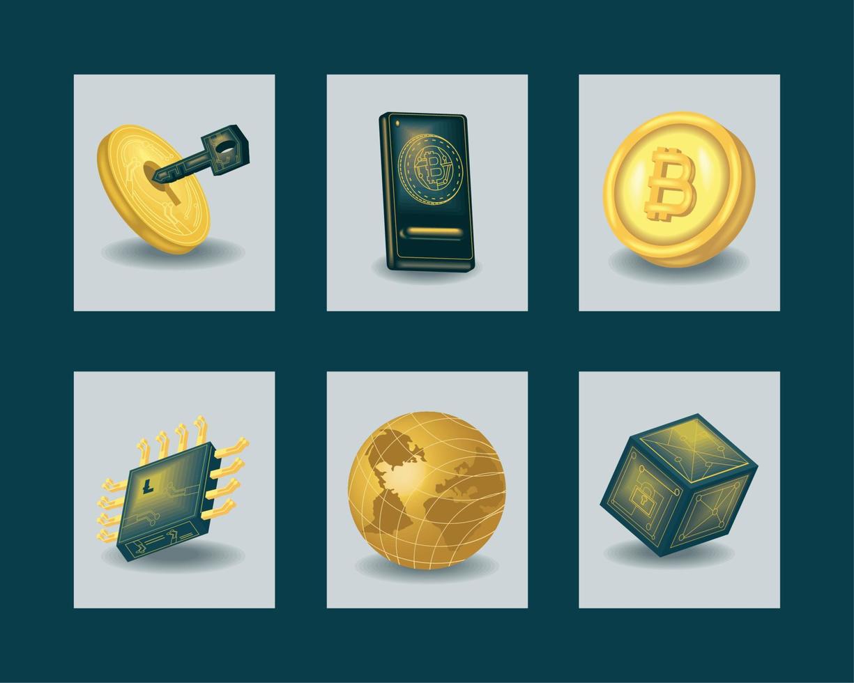 icons, bitcoin cryptocurrency vector