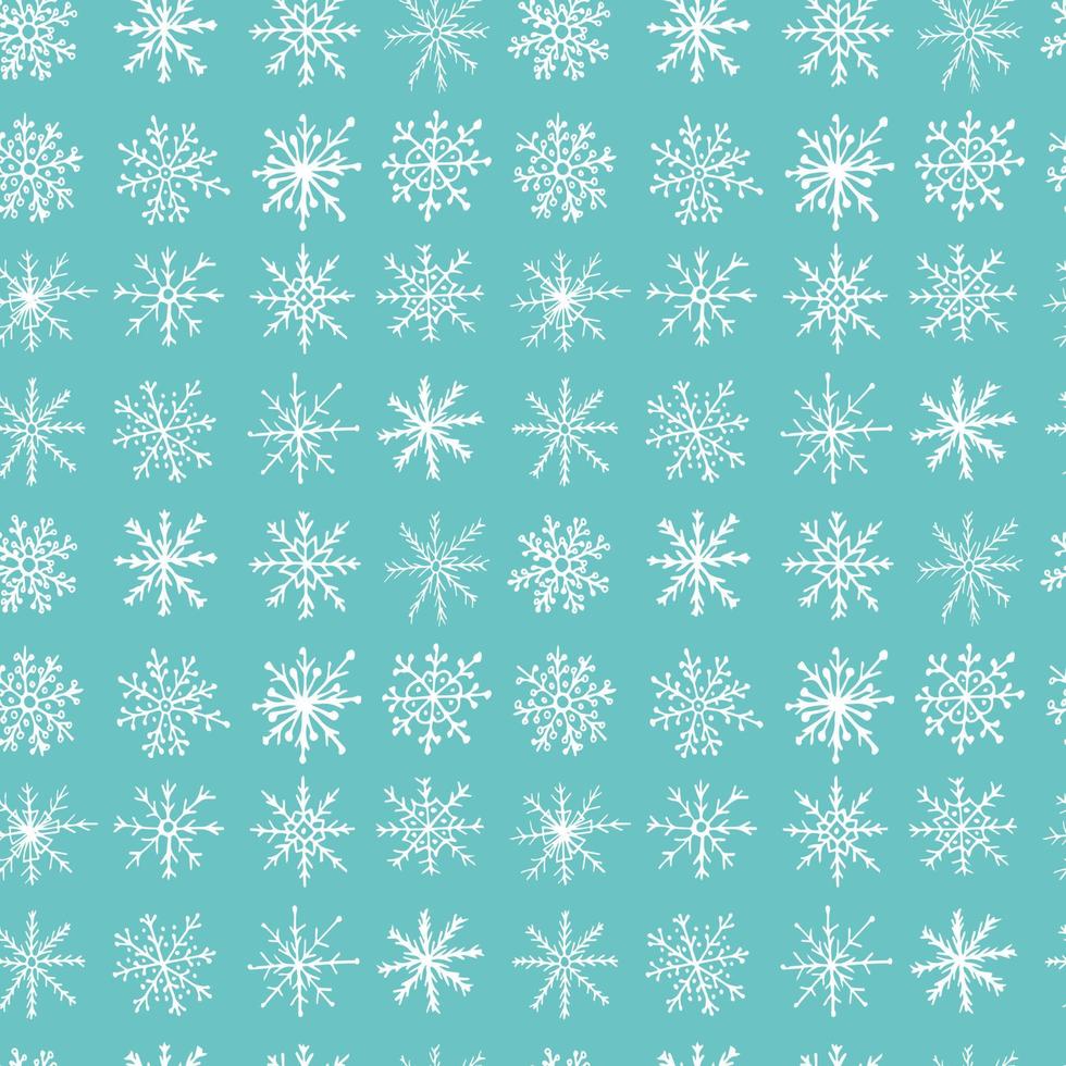Vector snowflakes seamless pattern. Doodle snowflake isolated on black background. Christmas snoflake wrapping paper pattern.
