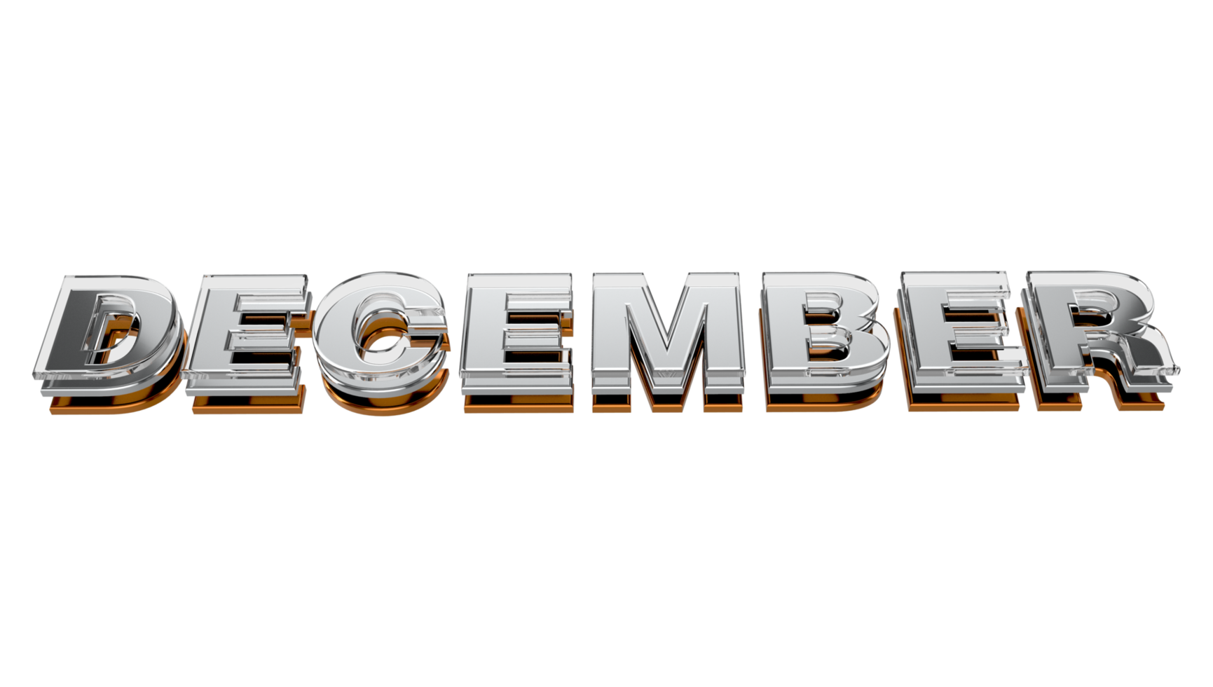 diciembre 3d tipografía metal, cromo y vidrio carta sobre fondo transparente 3d ilustración png