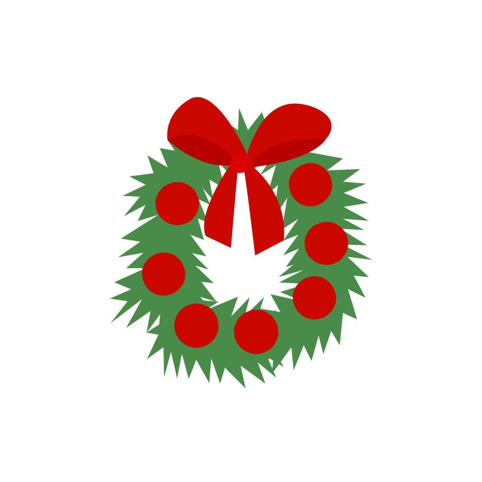 Christmas tree traditional wreath. Cartoon vector illustration. Christmas holiday decor