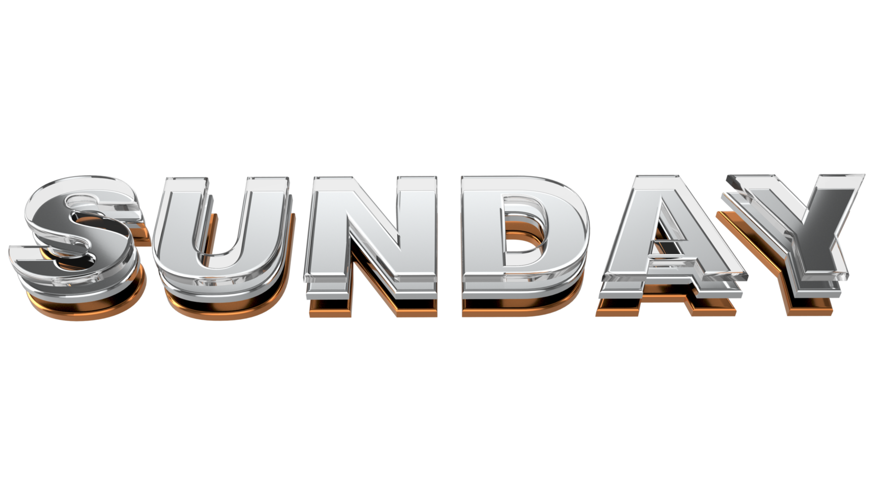 Sunday 3d typography Metal, chrome and glass letter on transparent background 3d illustration PNG