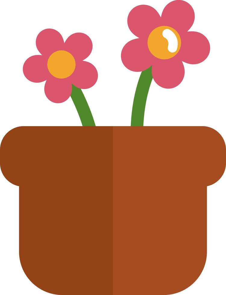 Two pink flowers in pot, illustration, vector, on a white background. vector