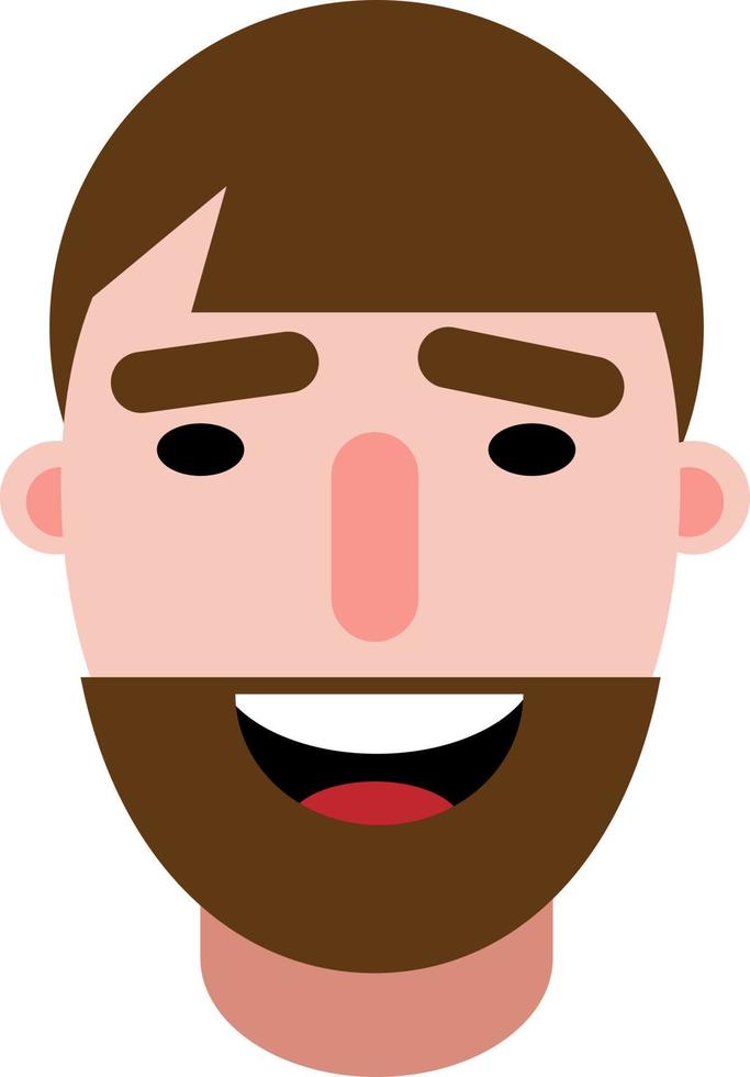 Happy man with brown hair and beard, illustration, vector on a white background.