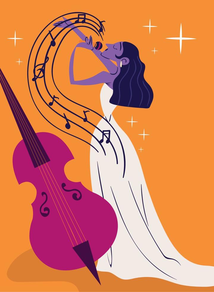 mujer cantante y violonchelo vector