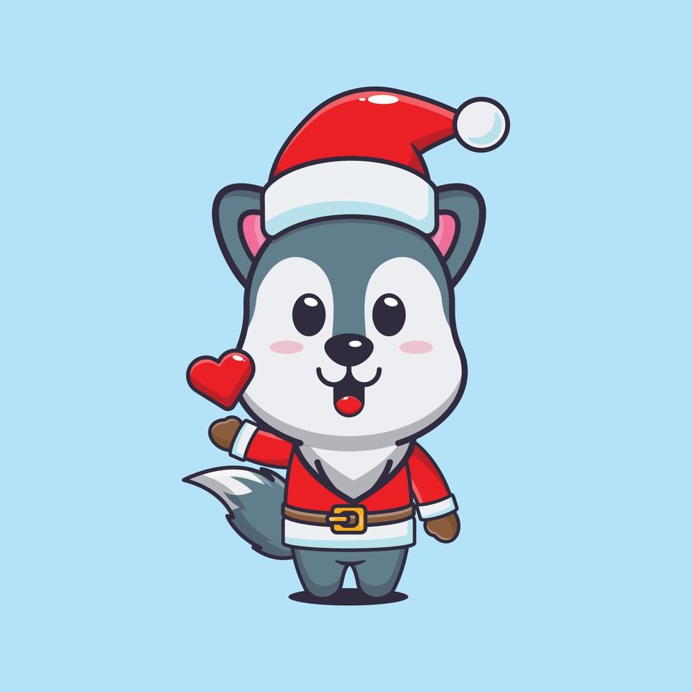 lindo lobo con traje de santa. linda ilustración de dibujos animados de navidad. vector