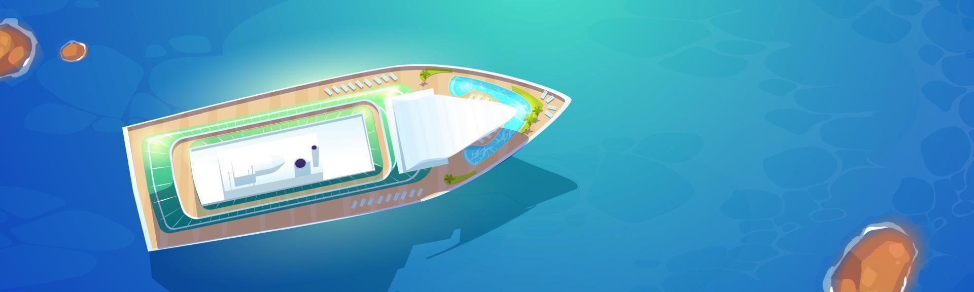 Top view of sea and cruise ship with pool on deck vector