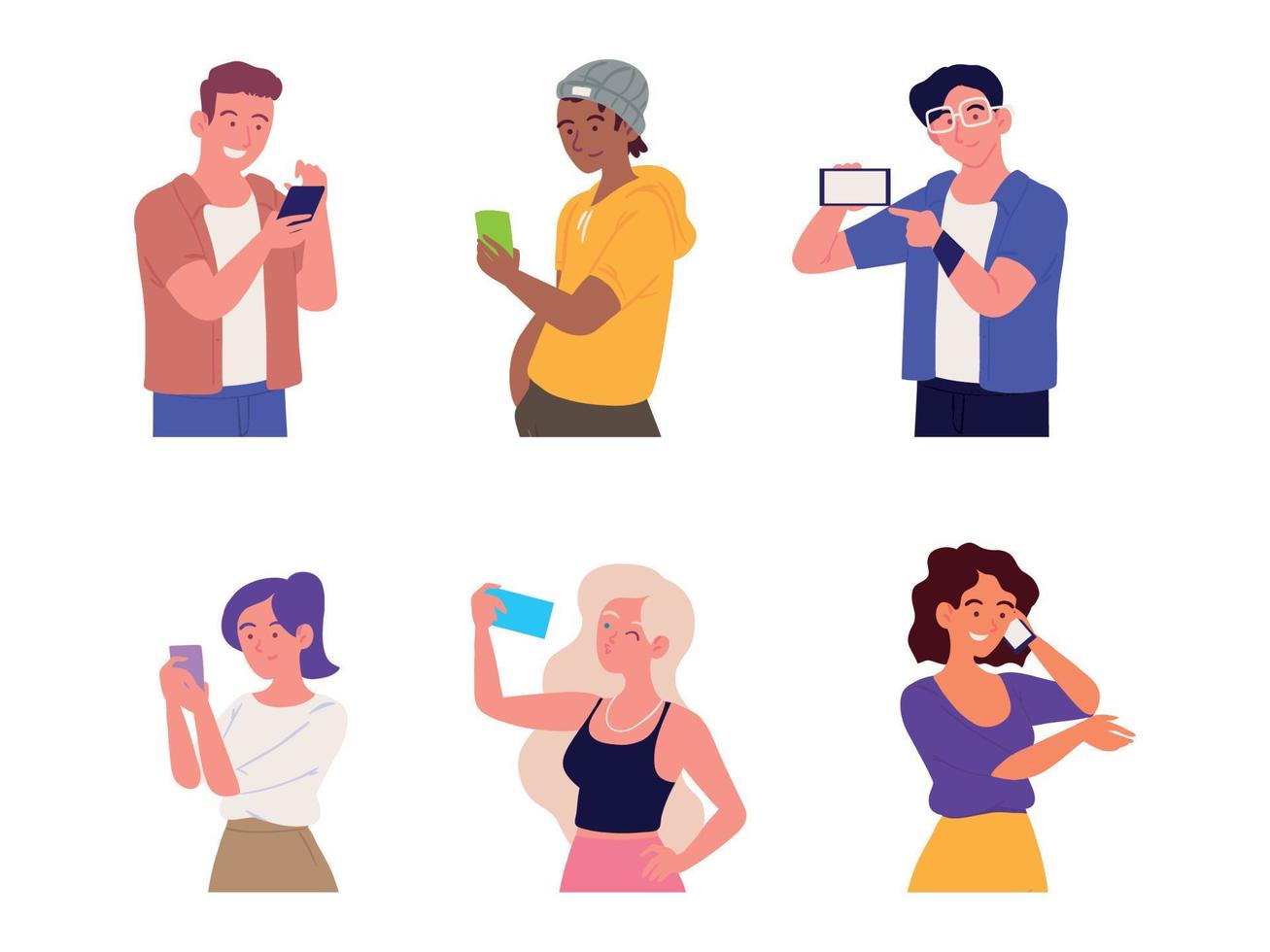 iconos, personas y teléfonos inteligentes vector