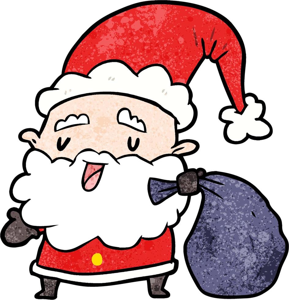 Retro grunge texture cartoon santa claus vector