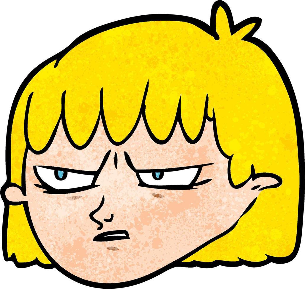 Retro grunge texture cartoon girl face vector