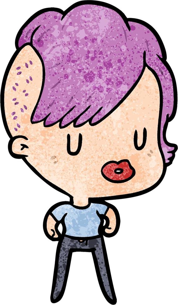 Retro grunge texture cartoon punk girl vector