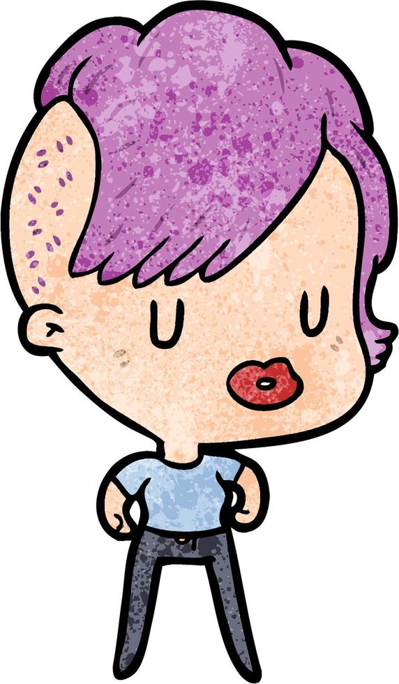 chica punk de dibujos animados de textura grunge retro vector