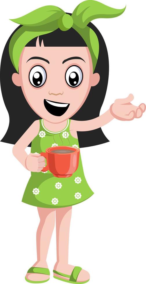 chica con taza de café, ilustración, vector sobre fondo blanco.