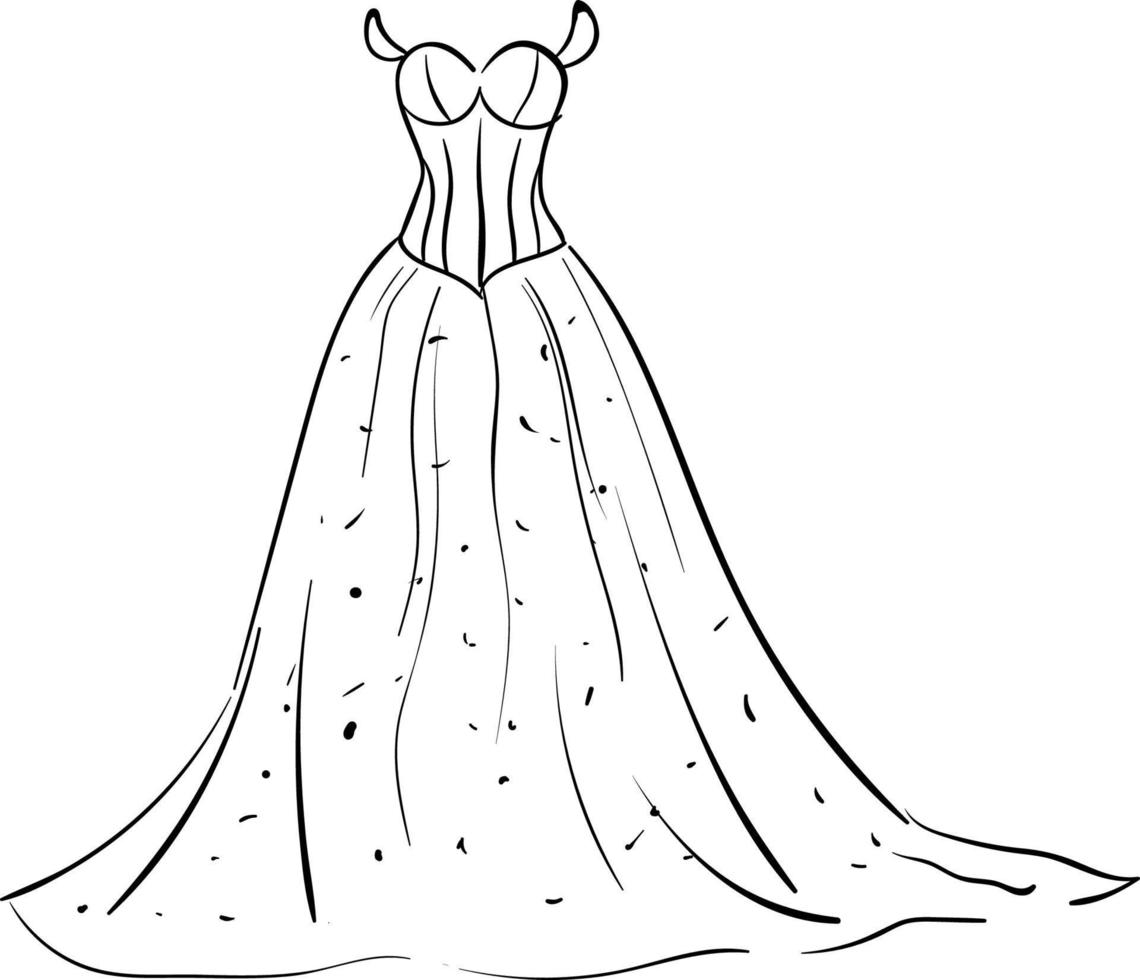 Mujer vestido largo dibujo, ilustración, vector sobre fondo blanco.