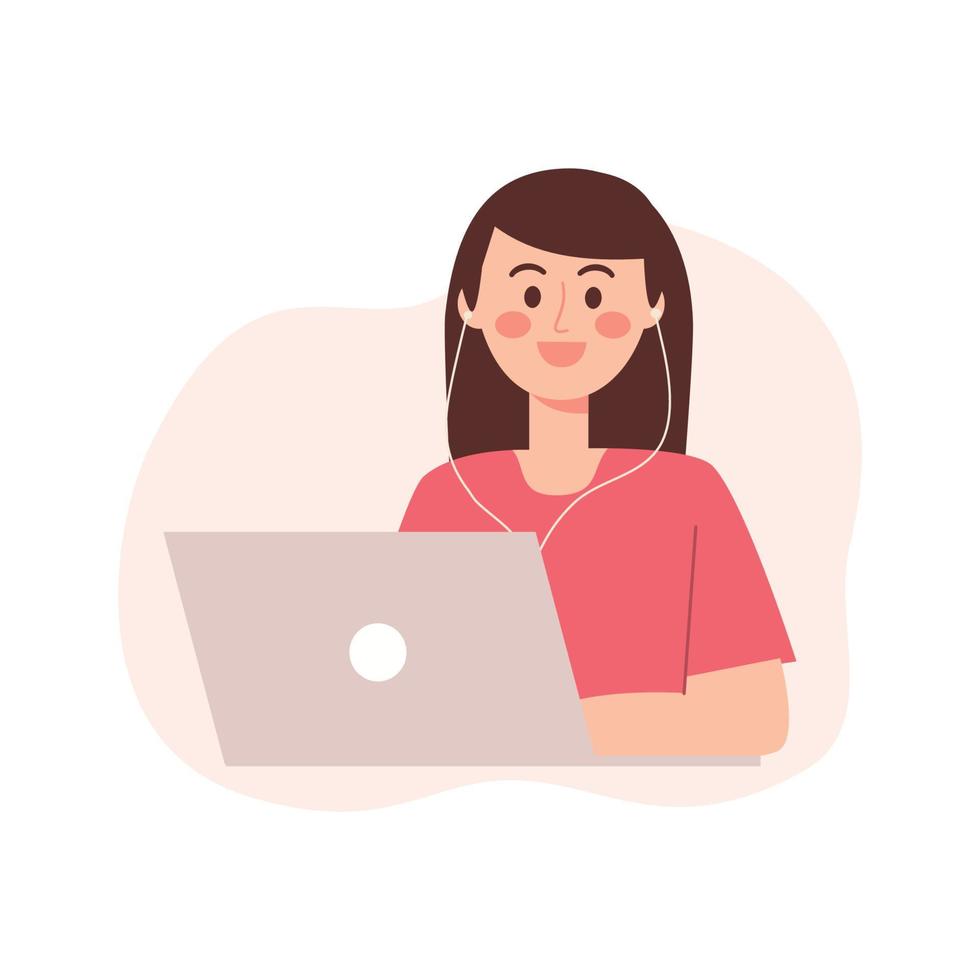 Woman working with laptop vector