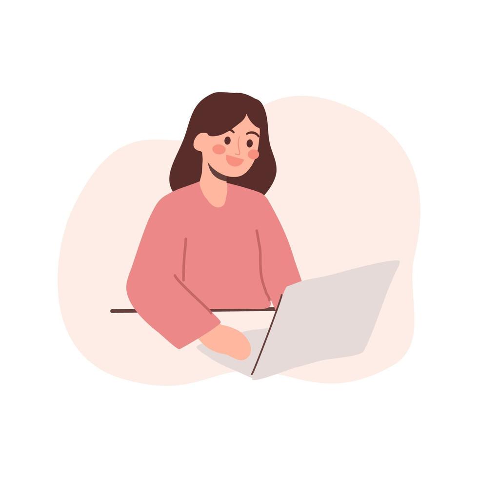 Woman working with laptop vector