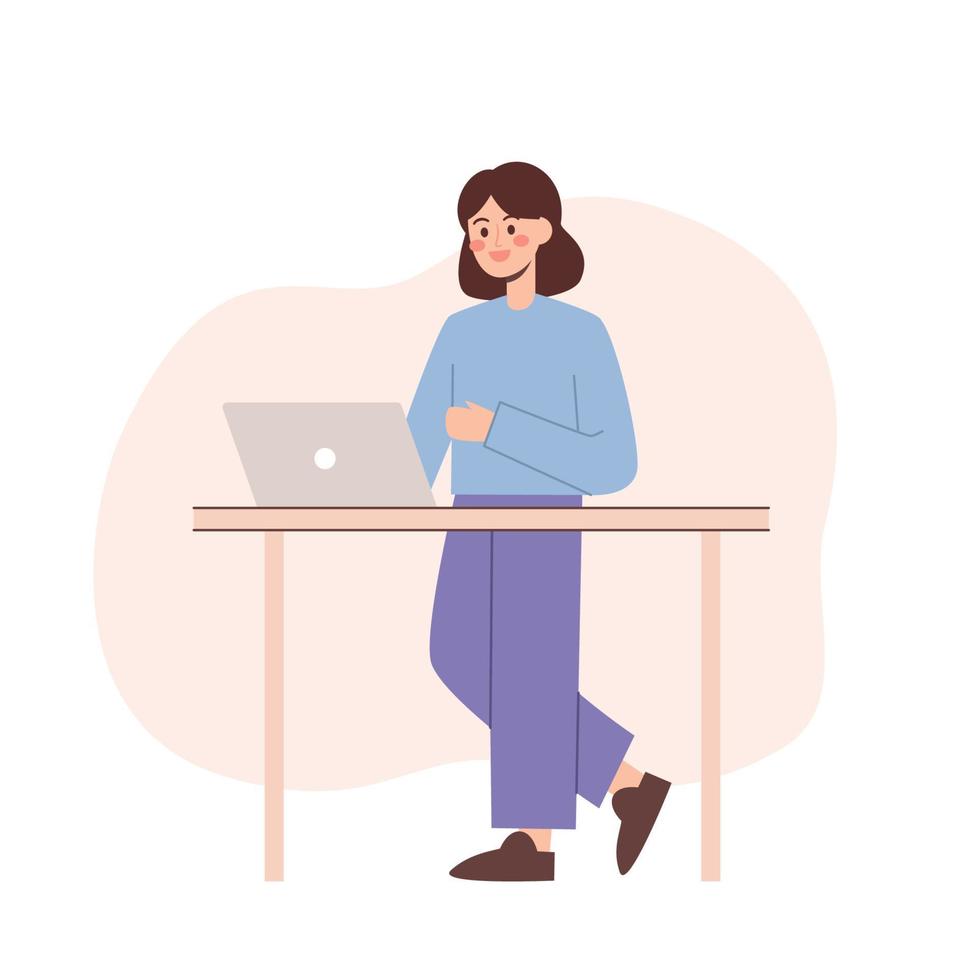 mujer trabajando con laptop vector
