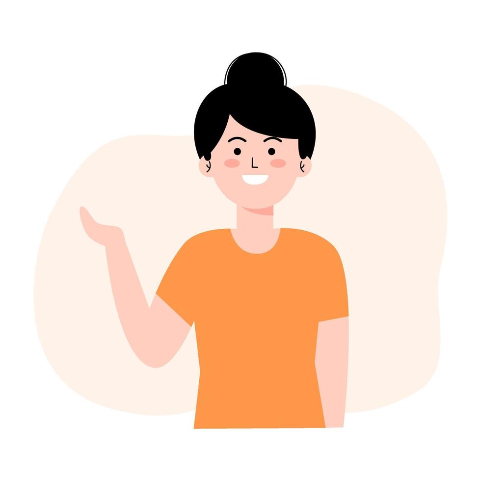 Woman with pointing hand explain about something vector