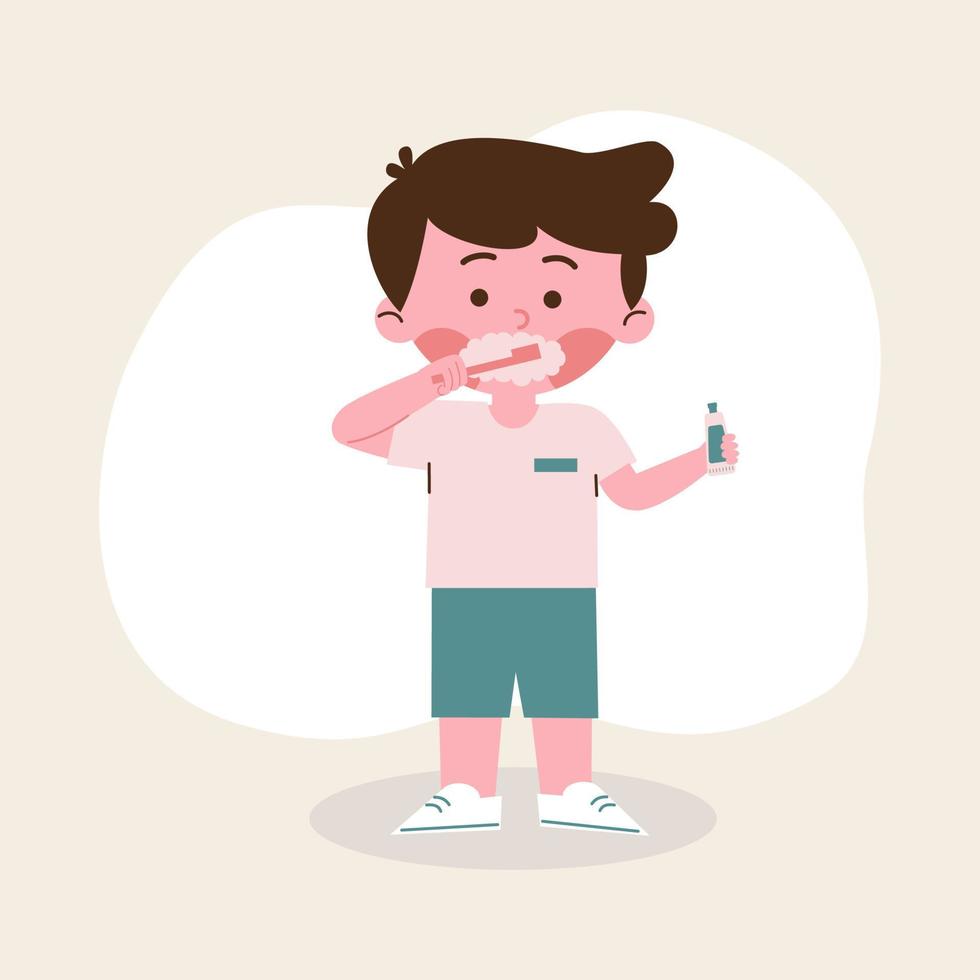 kid boy brush her teeth vector