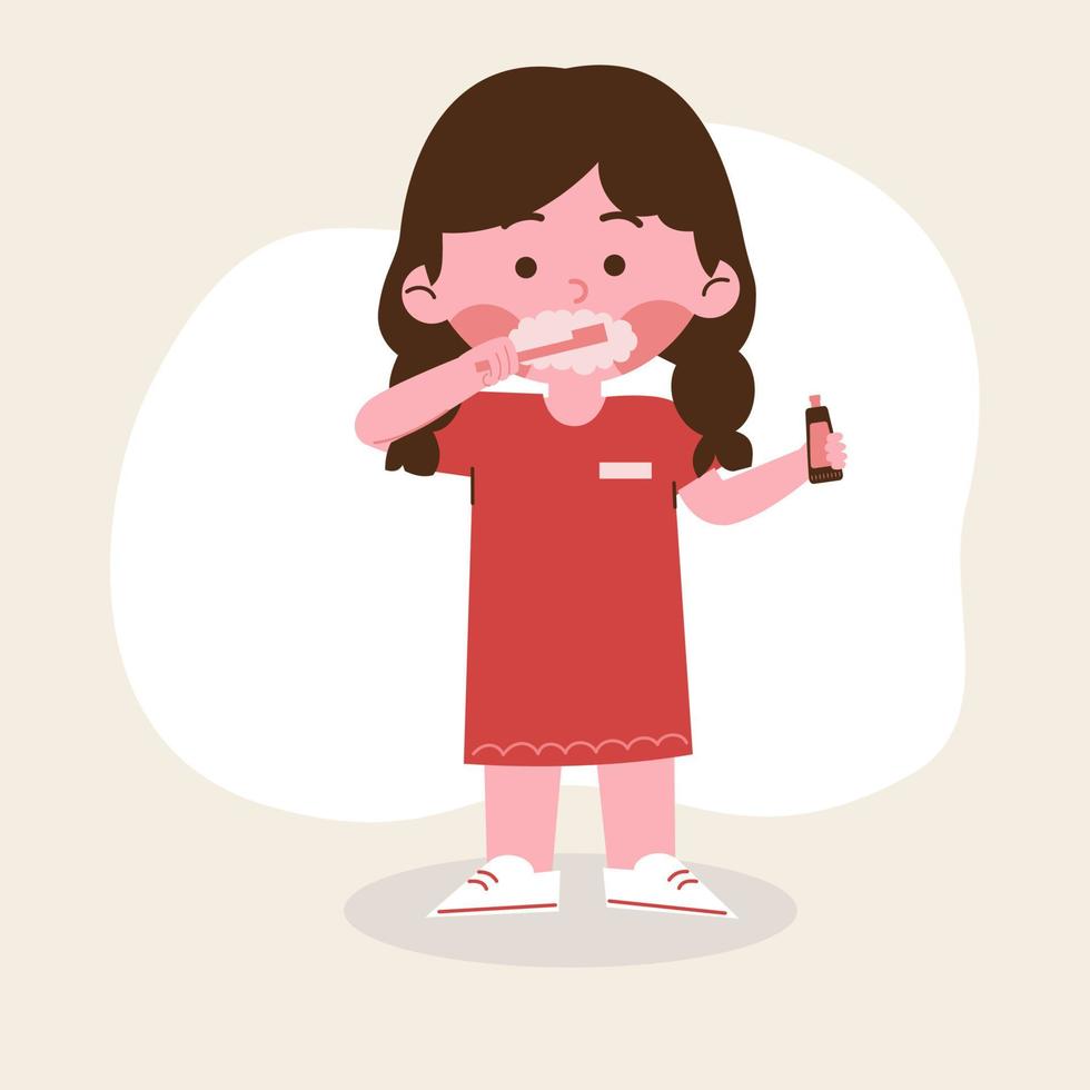 kid girl brush her teeth vector