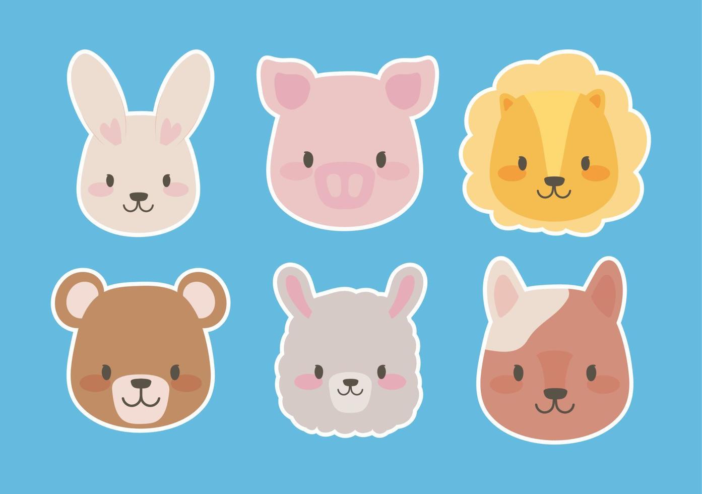 cute animals head stickers vector