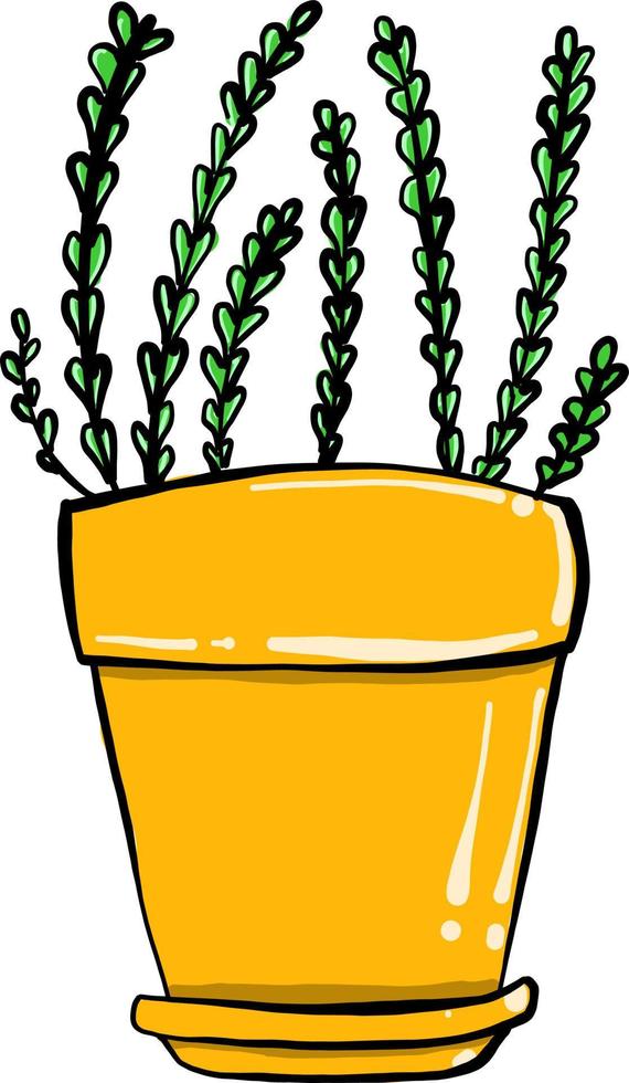 Plant in yellow pot, illustration, vector on white background.