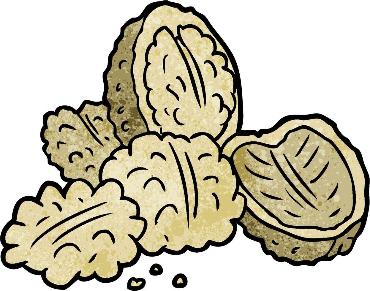 Retro grunge texture cartoon cute walnuts vector