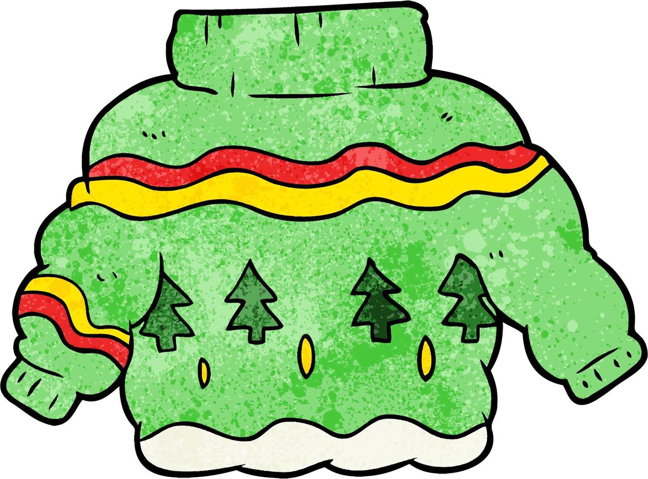 Retro grunge texture cartoon christmas jumper vector
