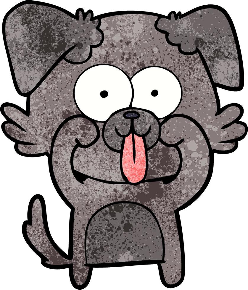 Retro grunge texture cartoon dog sticking tongue out vector