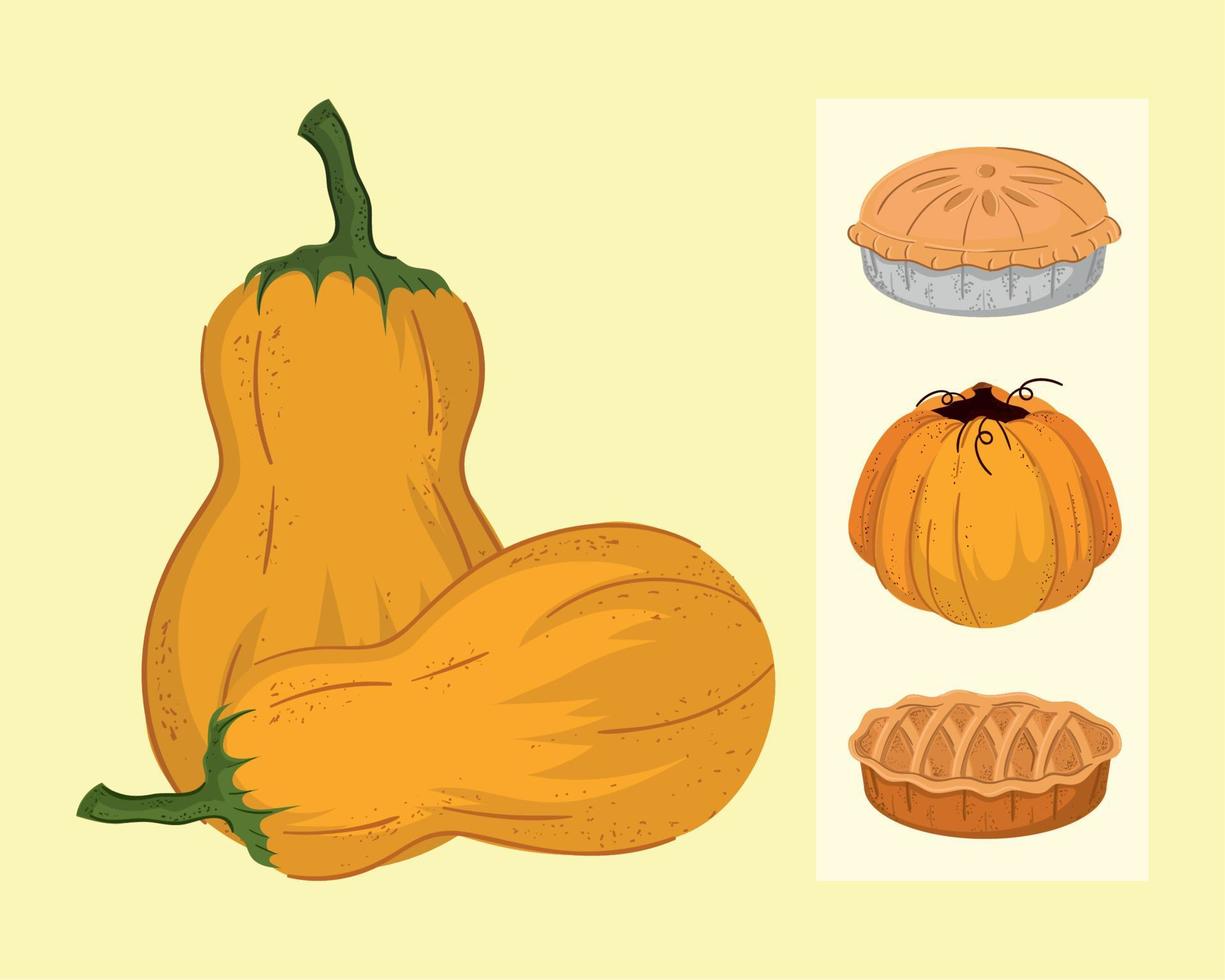 pastel de acción de gracias y calabaza vector